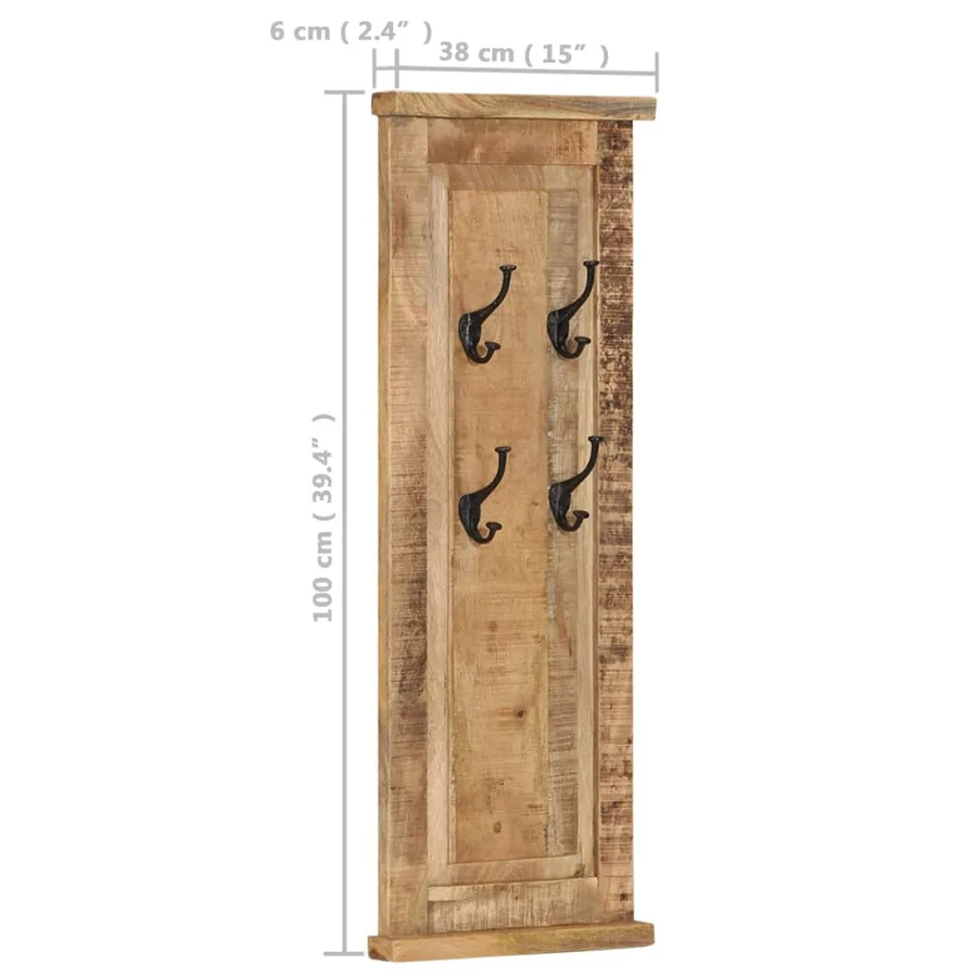 Porte-manteaux 2 pcs Bois massif de manguier 38x100 cm - 9