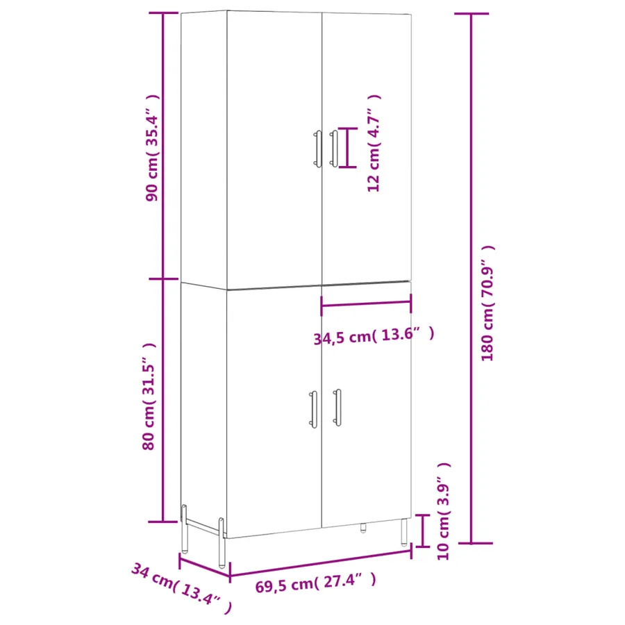 Buffet haut Blanc 69,5x34x180 cm Bois d'ingénierie - 13