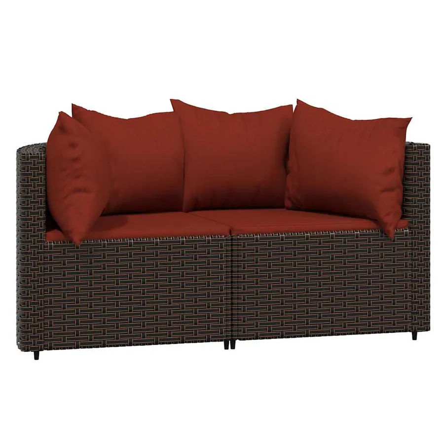 Salon de jardin 3 pcs avec coussins marron résine tressée - 3