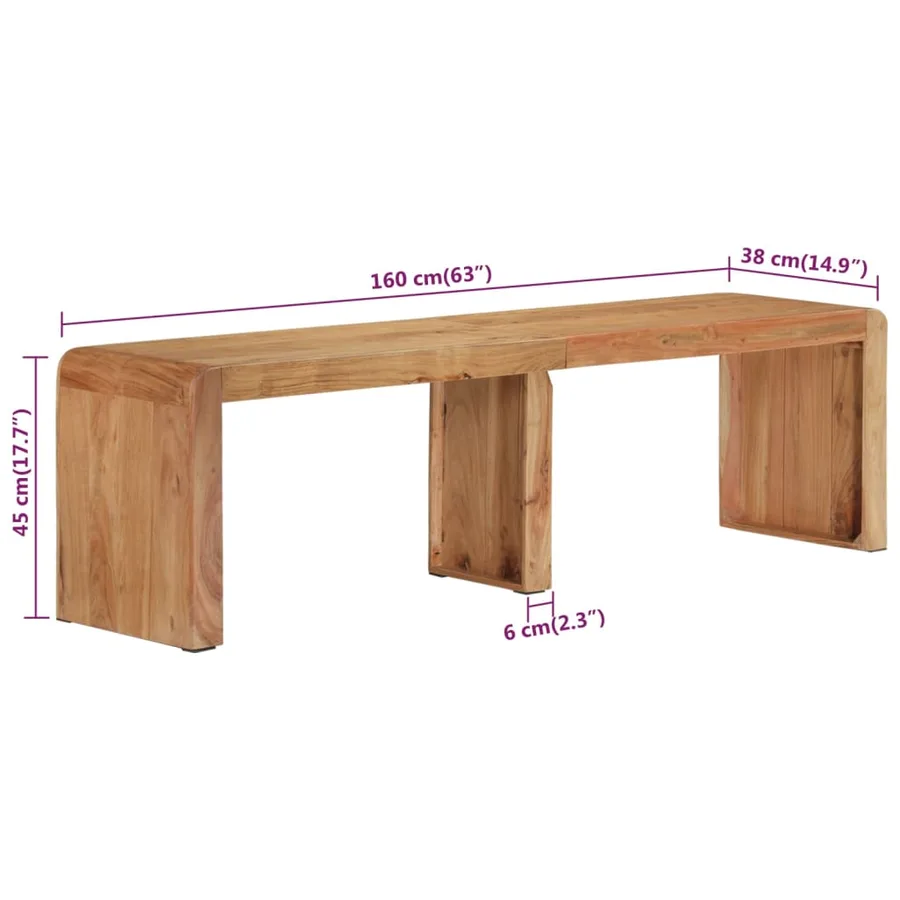 Banc 160x38x45 cm bois massif d'acacia - 7