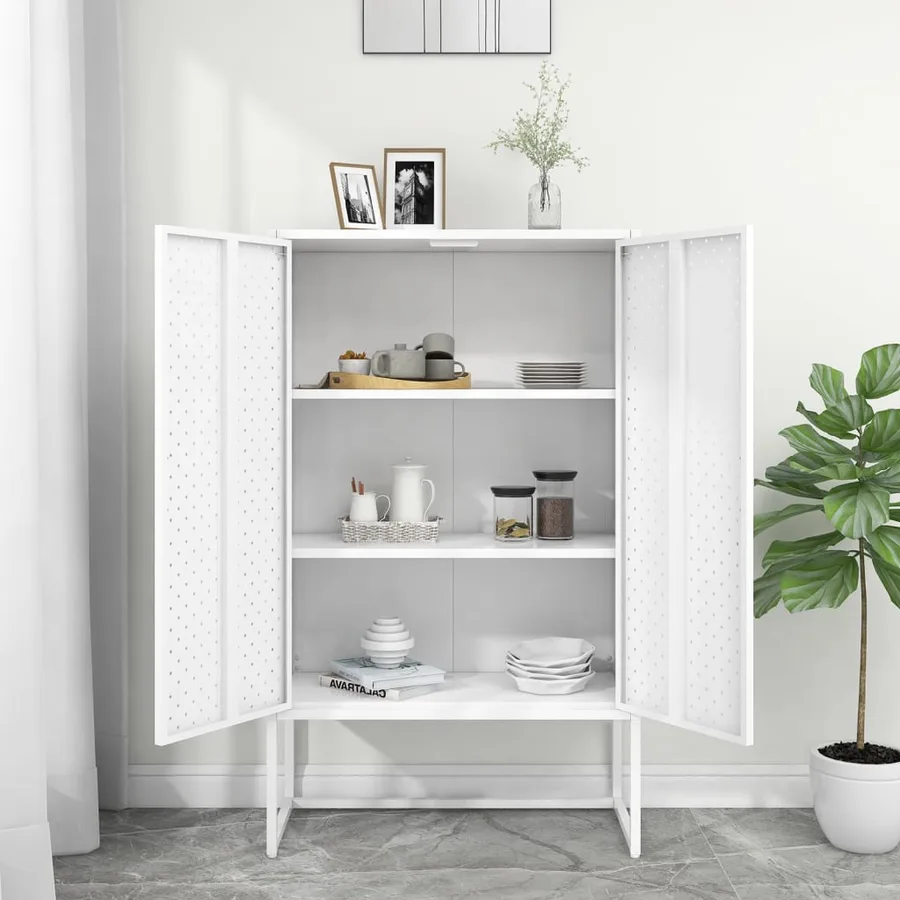Buffet haut Blanc 80x35x135 cm Acier - 3