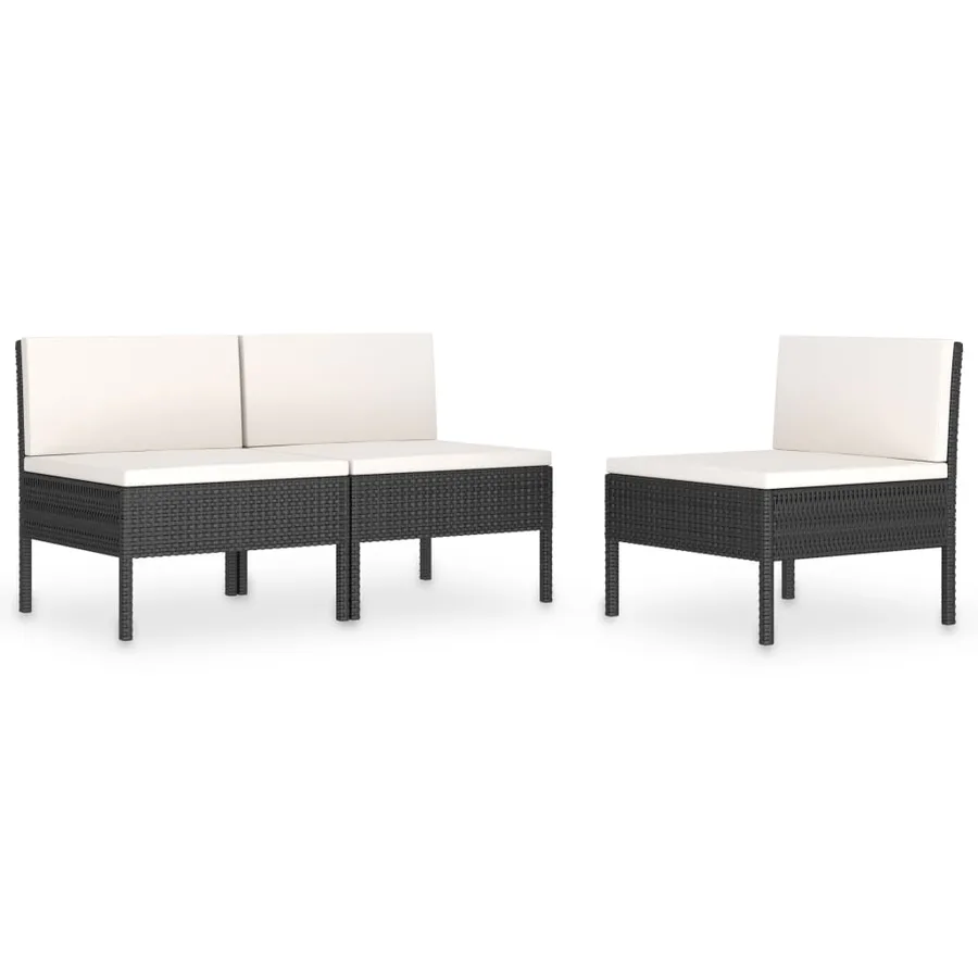 Chaises de jardin lot de 3 avec coussins Résine tressée Noir - 2