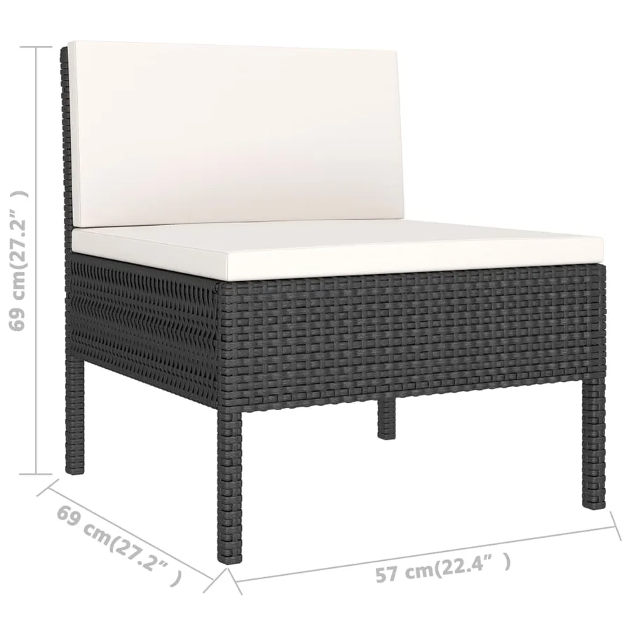 Chaises de jardin lot de 3 avec coussins Résine tressée Noir - 6