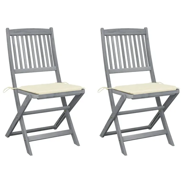 Chaises pliables d'extérieur lot de 2 et coussins Bois d'acacia