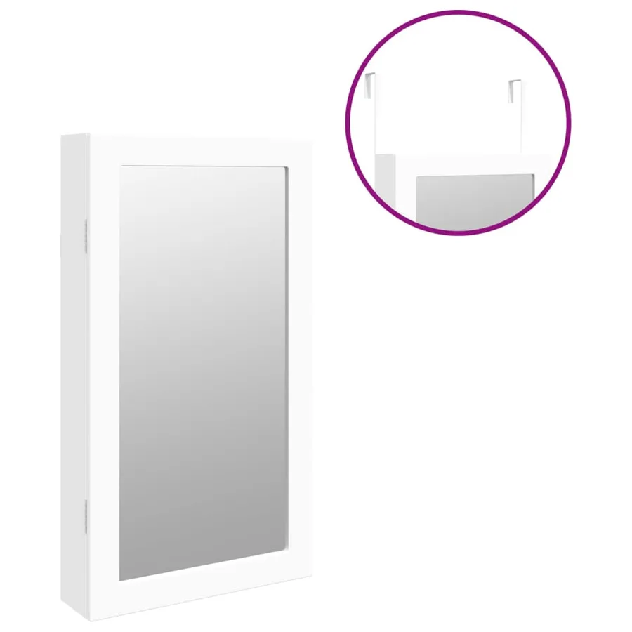 Armoire à bijoux avec miroir et éclairage LED mural blanc - 9