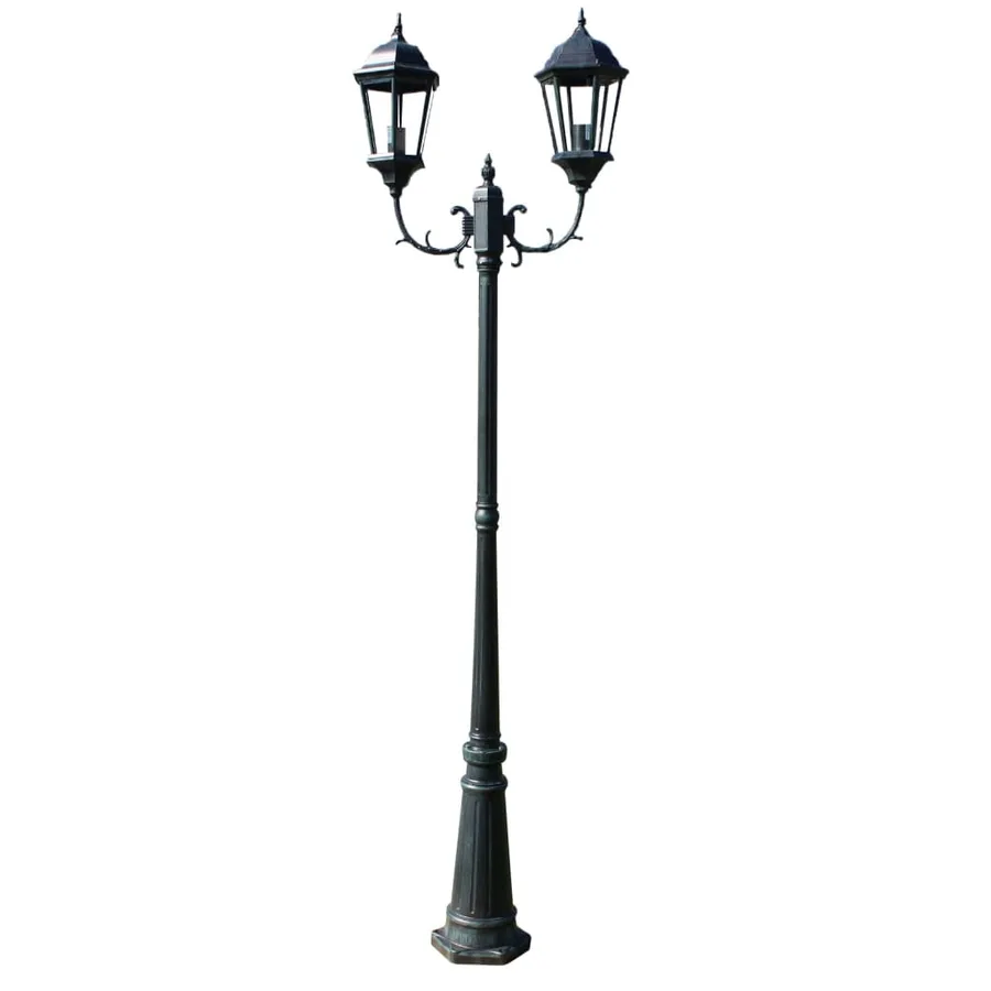 Lampadaire de jardin 2 bras 230 cm Vert foncé/Noir Aluminium - 2