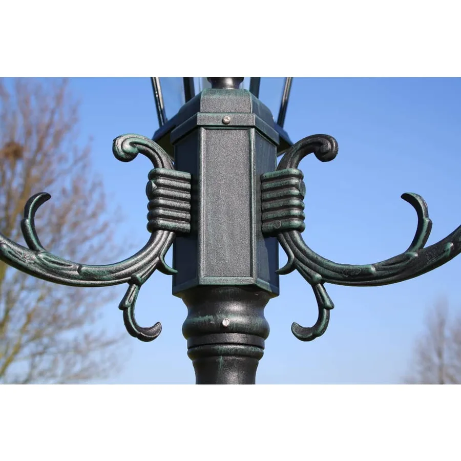 Lampadaire de jardin 2 bras 230 cm Vert foncé/Noir Aluminium - 4