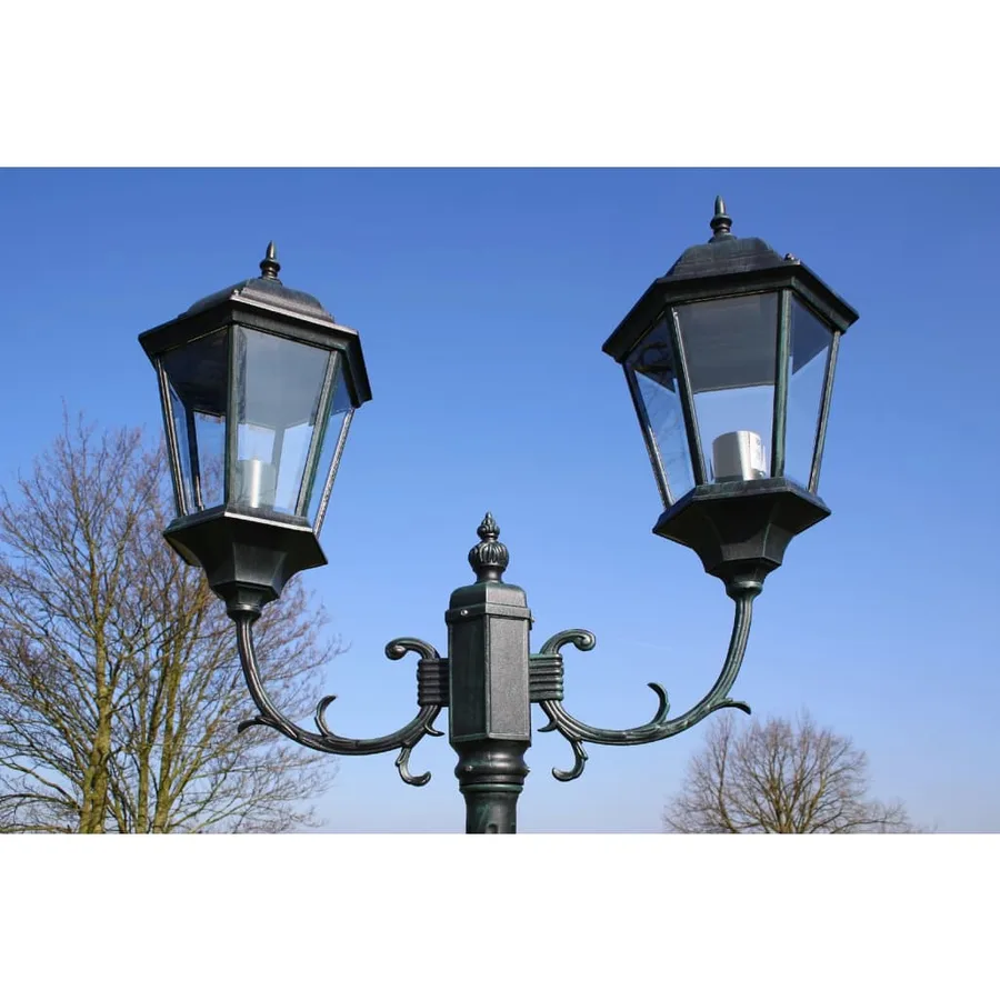Lampadaire de jardin 2 bras 230 cm Vert foncé/Noir Aluminium - 7