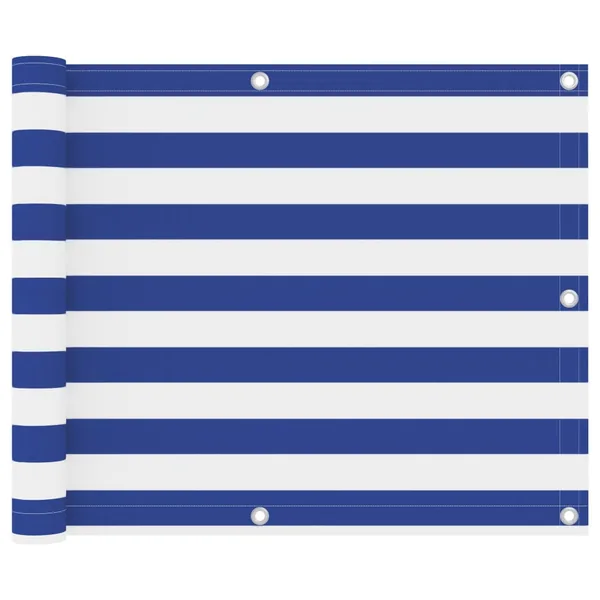 Écran de balcon Blanc et bleu 75x300 cm Tissu Oxford
