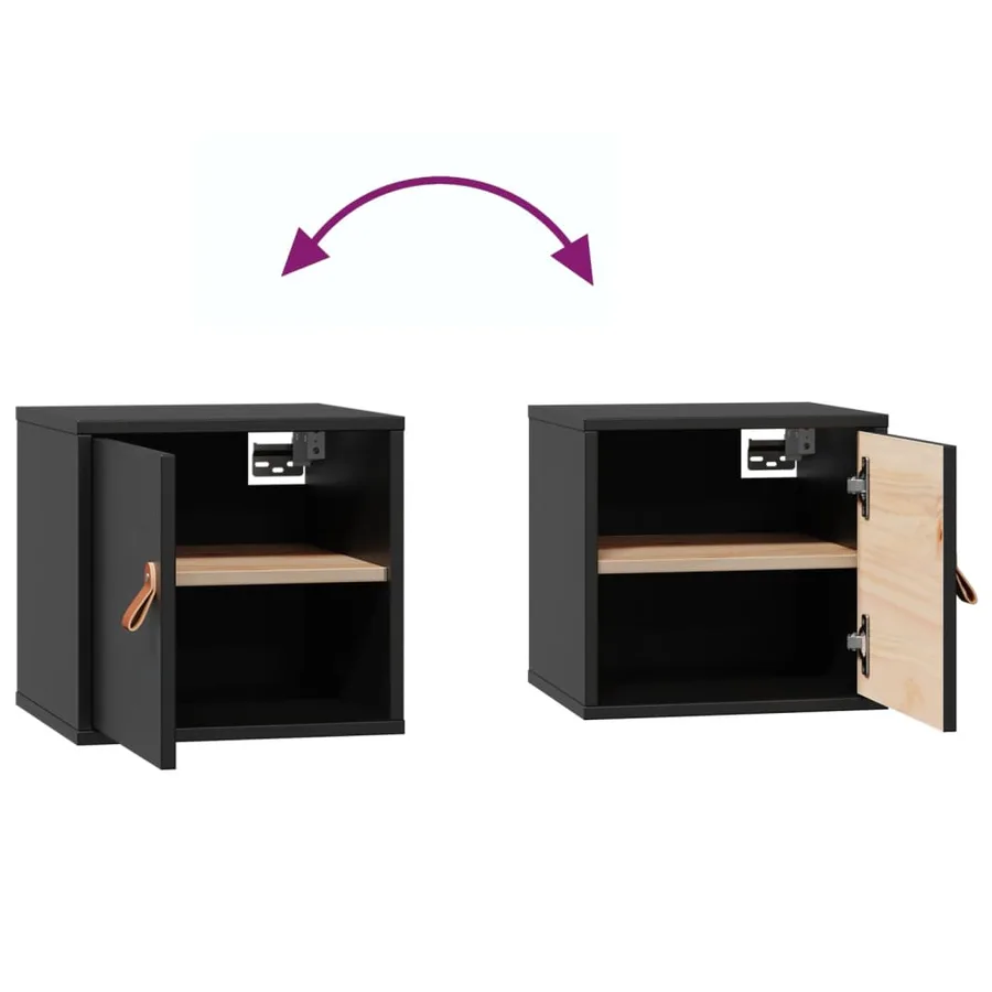 Armoires murales 2 pcs Noir 31,5x30x30 cm Bois de pin massif - 10