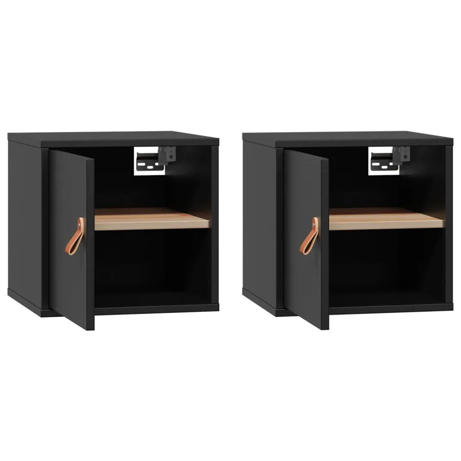Armoires murales 2 pcs Noir 31,5x30x30 cm Bois de pin massif - 6
