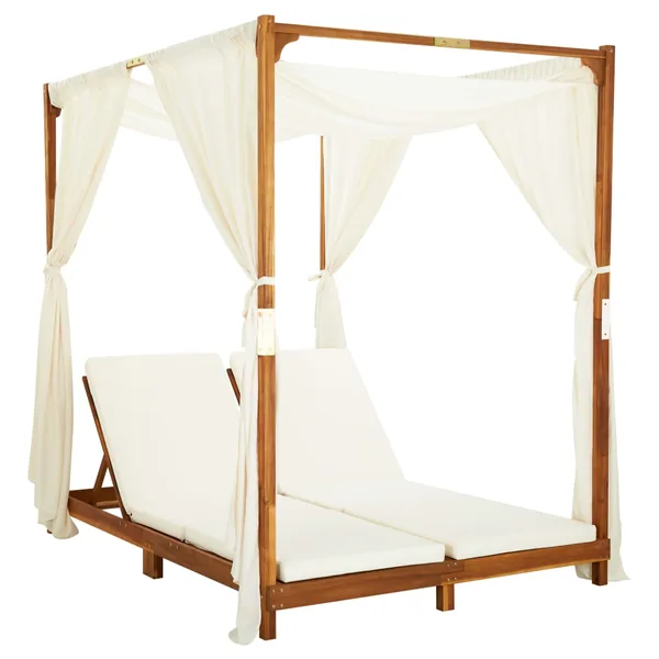 Chaise longue double avec rideaux et coussins Bois d'acacia
