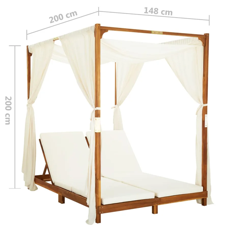 Chaise longue double avec rideaux et coussins Bois d'acacia - 10