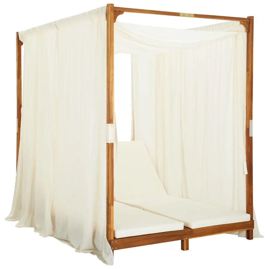 Chaise longue double avec rideaux et coussins Bois d'acacia - 2