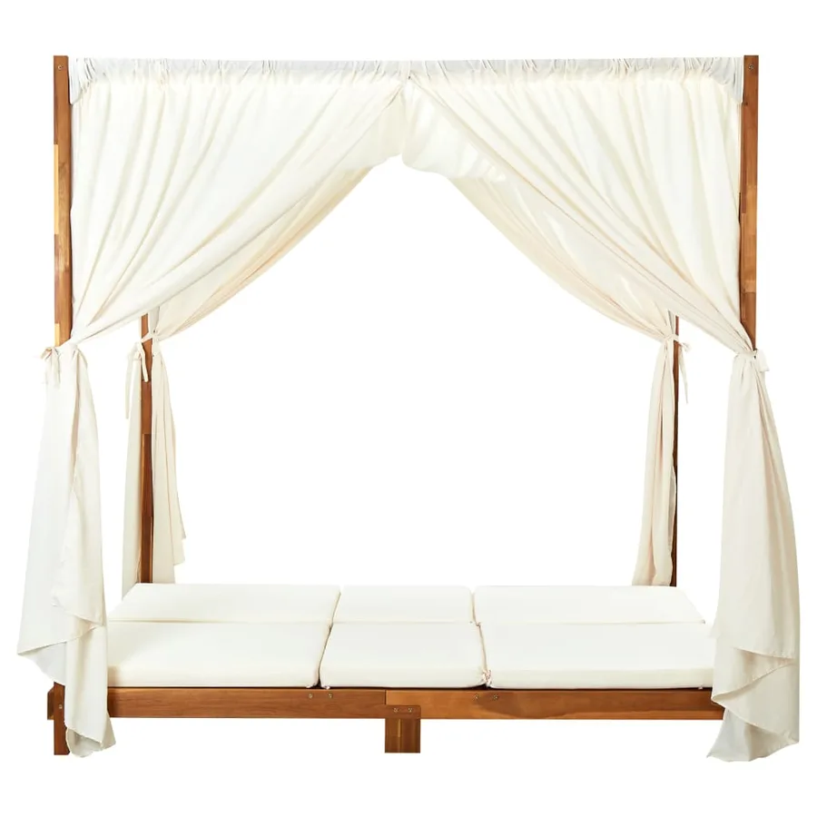 Chaise longue double avec rideaux et coussins Bois d'acacia - 5