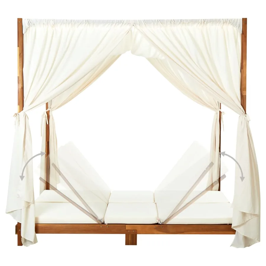 Chaise longue double avec rideaux et coussins Bois d'acacia - 6