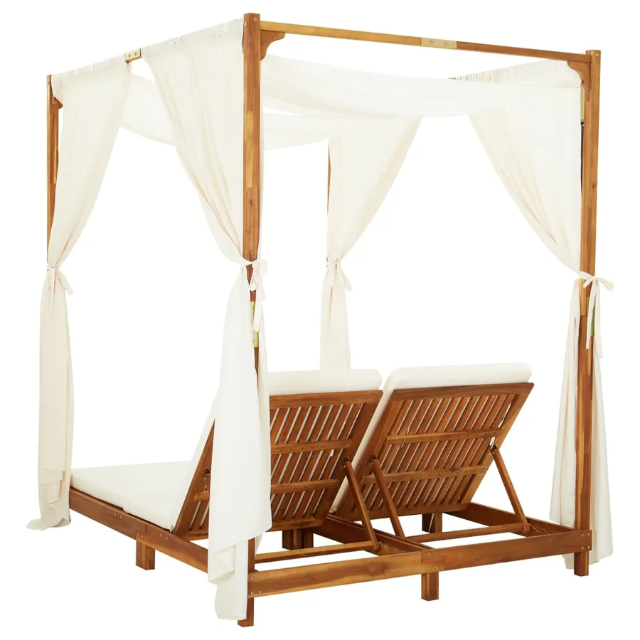 Chaise longue double avec rideaux et coussins Bois d'acacia - 7