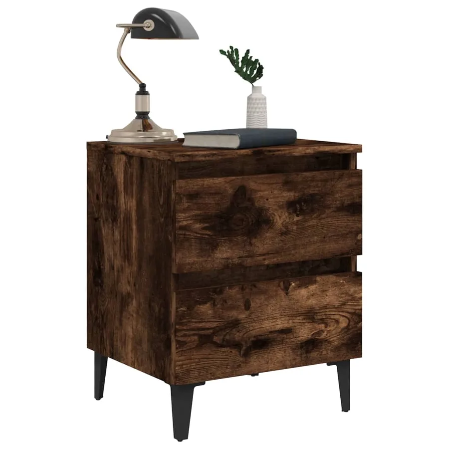 Table de chevet avec pieds en métal Chêne fumé 40x35x50 cm - 4