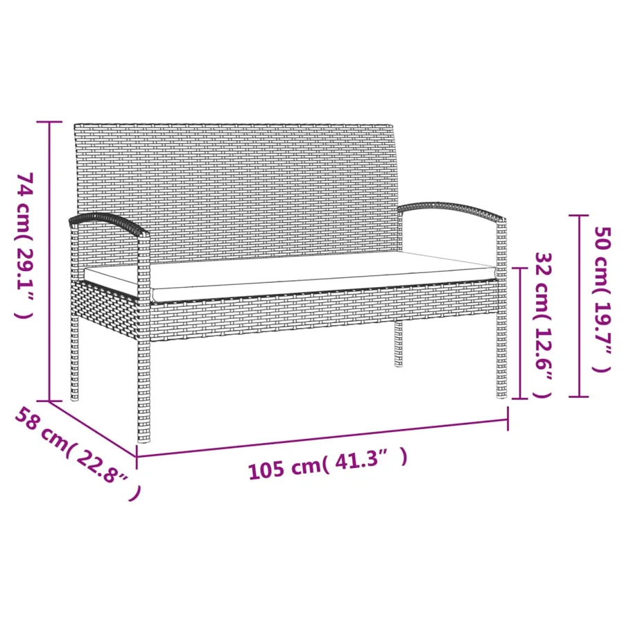 Banc de jardin avec coussin gris 105 cm résine tressée - 8