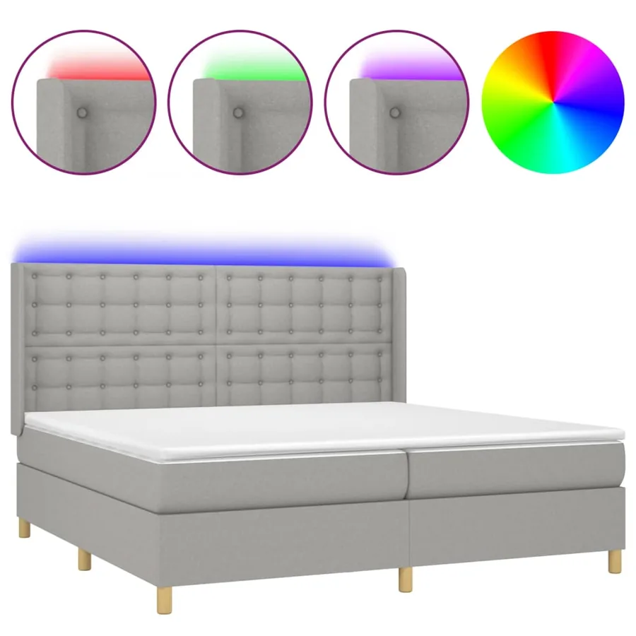 Sommier à lattes de lit matelas LED Gris clair 200x200 cm Tissu - 2