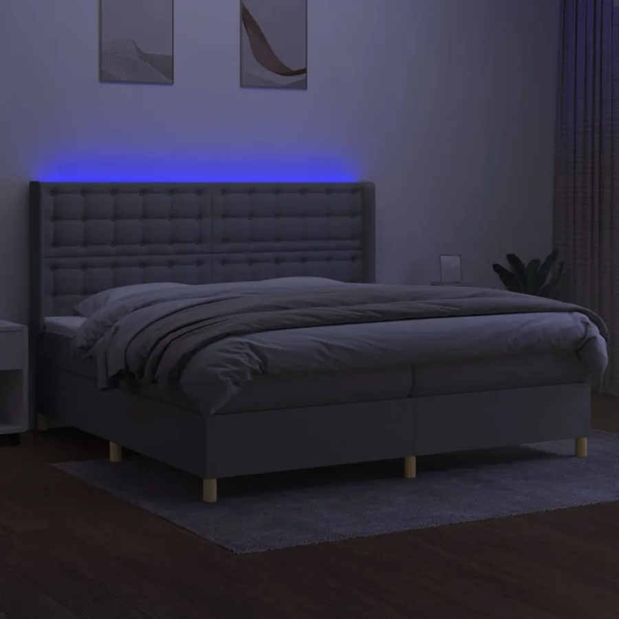Sommier à lattes de lit matelas LED Gris clair 200x200 cm Tissu - 3