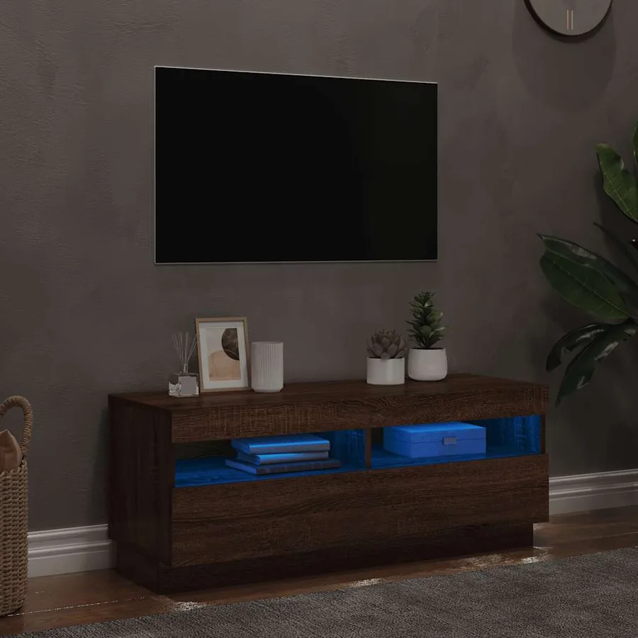 Meuble TV avec lumières LED chêne marron 100x35x40 cm - 3