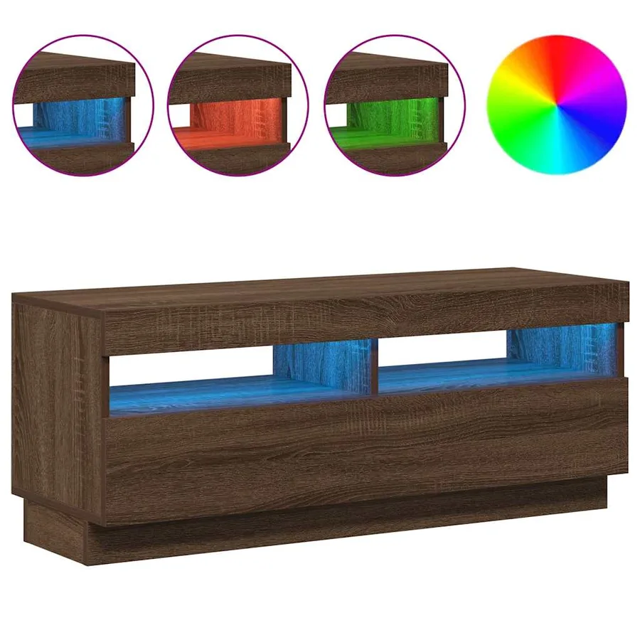 Meuble TV avec lumières LED chêne marron 100x35x40 cm - 5