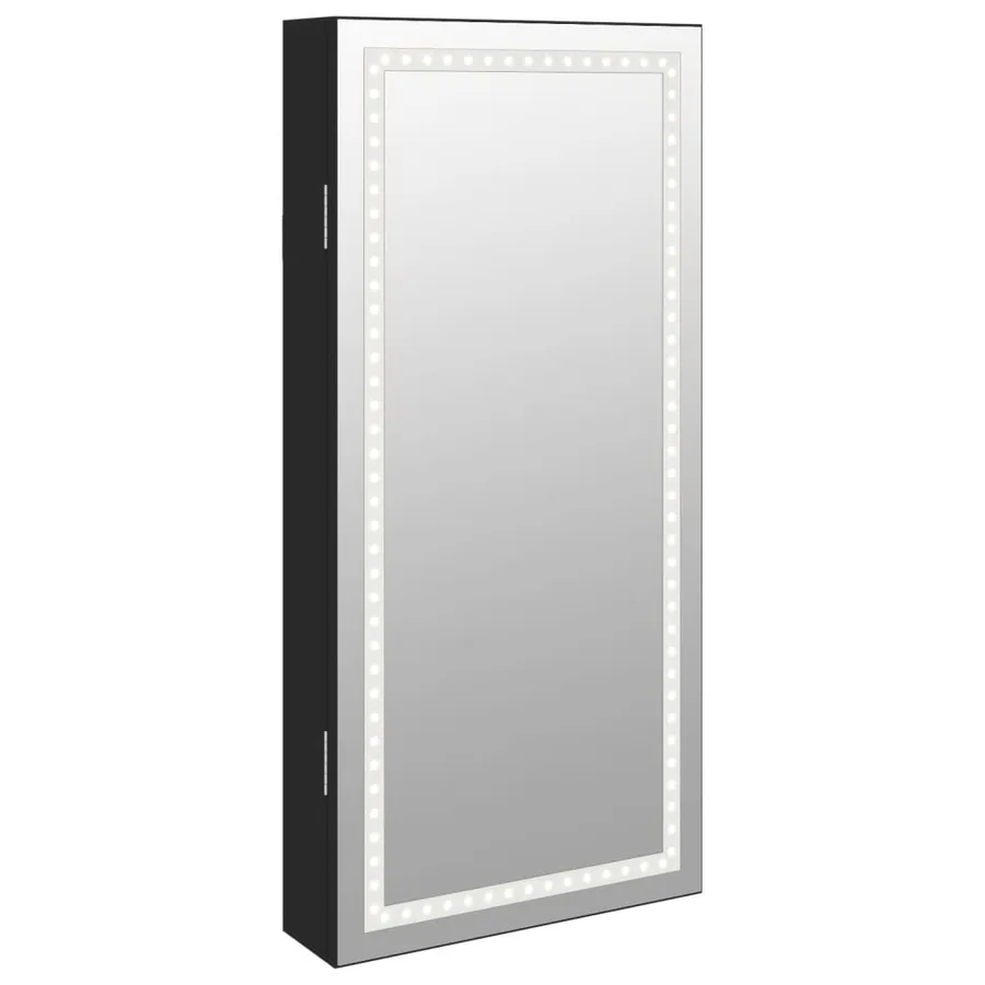 Armoire à bijoux avec miroir et éclairage LED mural noir - 2