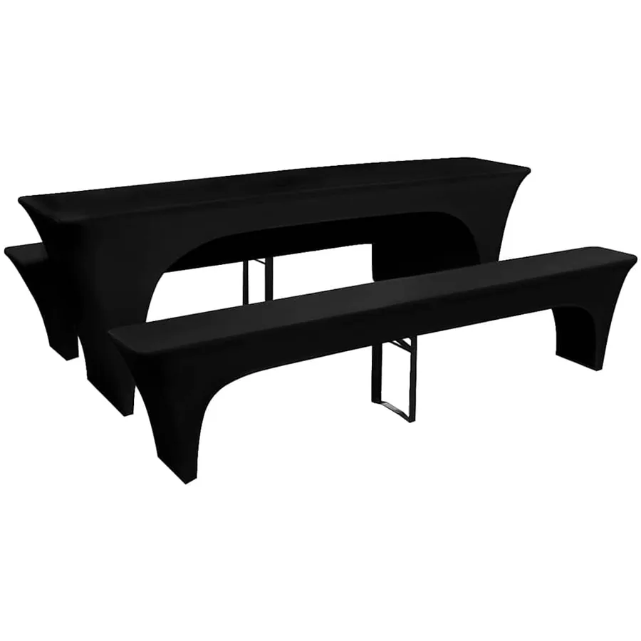 Housses de table et bancs Extensibles 3 pcs Noir 220x50x80 cm