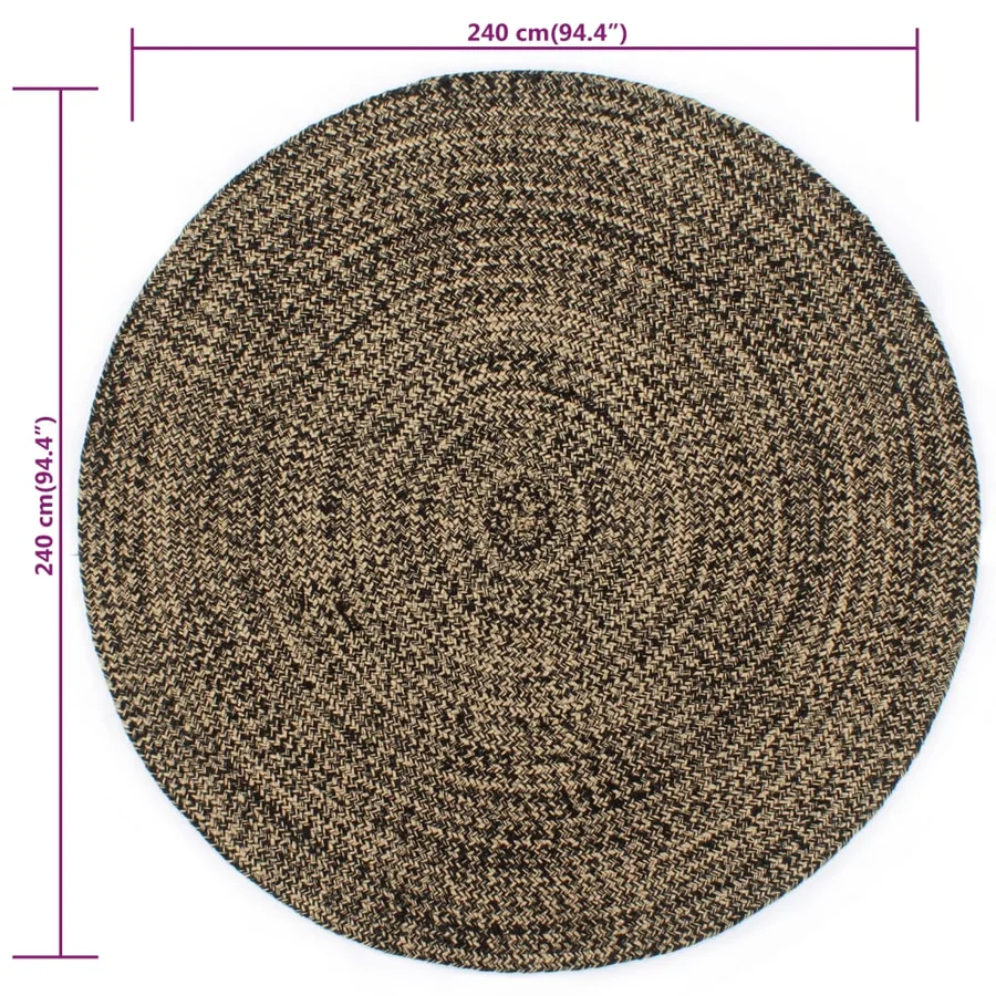 Tapis fait à la main Jute Noir et marron 240 cm - 5