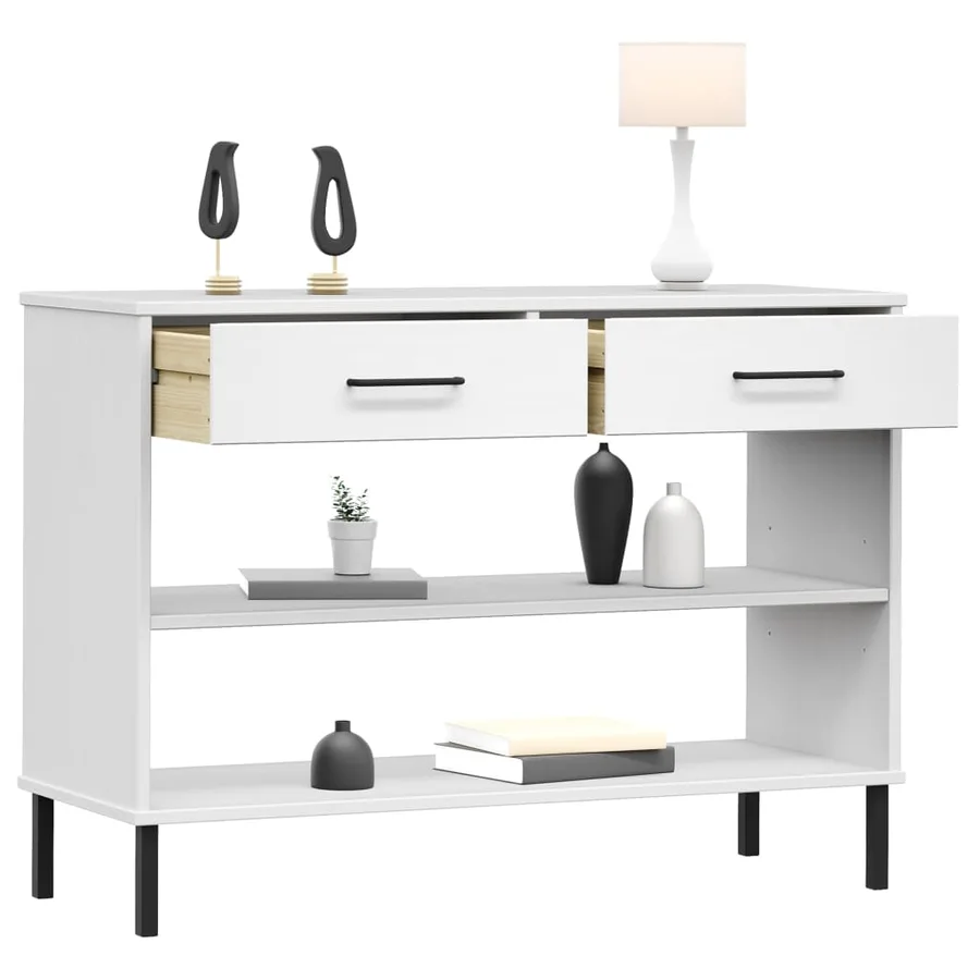 Armoire console avec pieds en métal Blanc Bois pin massif OSLO - 3