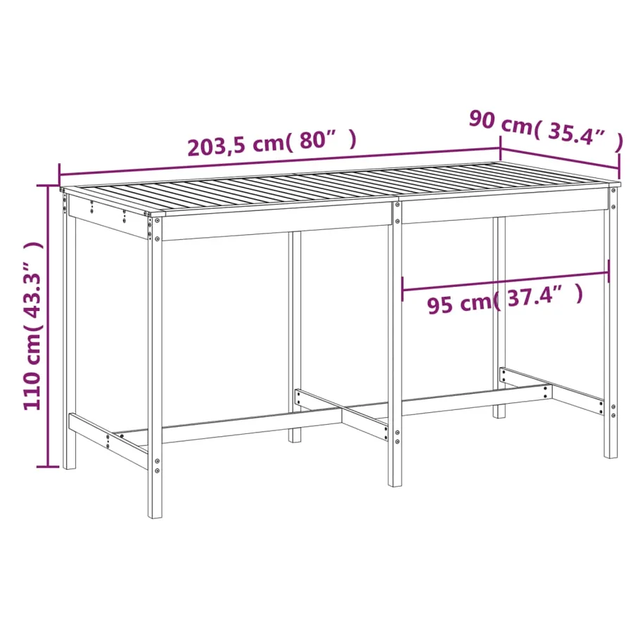 Table de jardin gris 203,5x90x110 cm bois massif de pin - 7