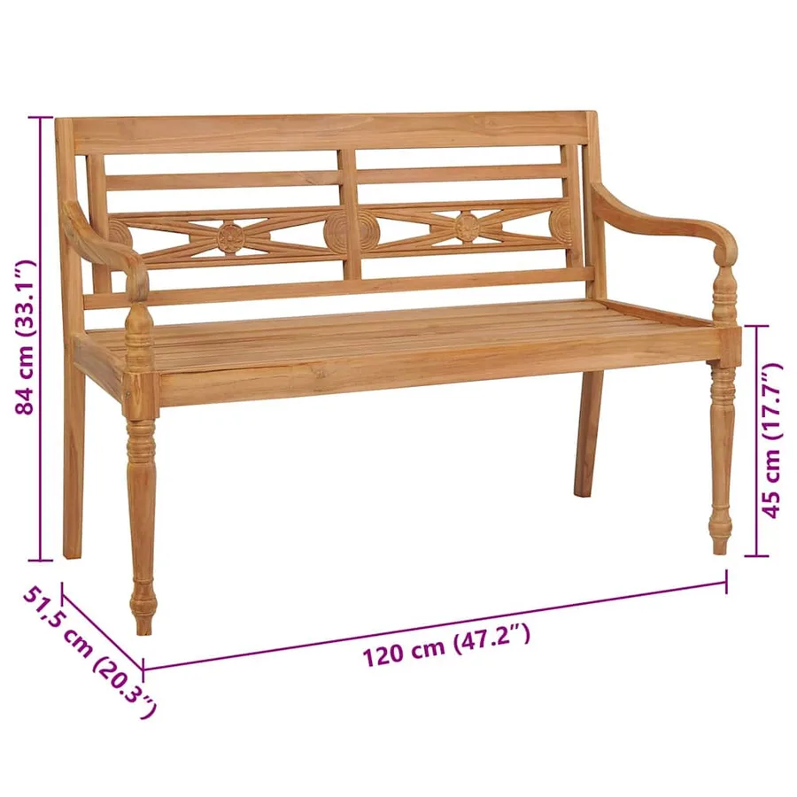 Banc Batavia avec coussin gris 120 cm Bois de teck massif - 9