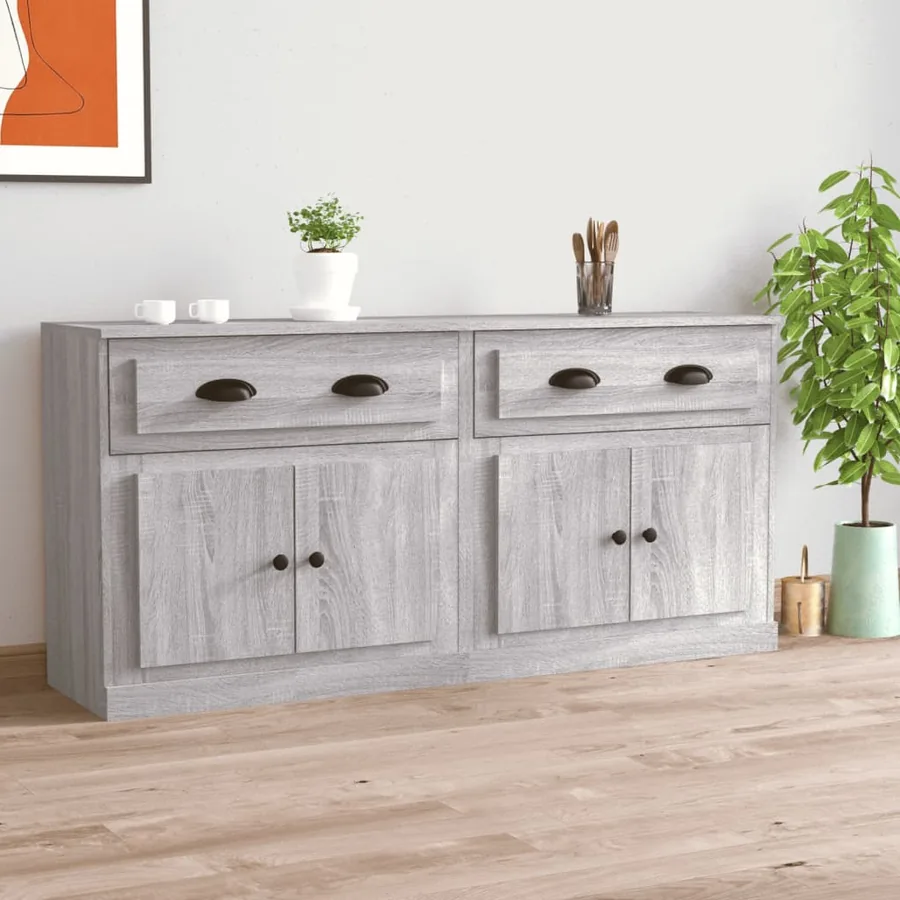 Buffets 2 pcs sonoma gris bois d'ingénierie