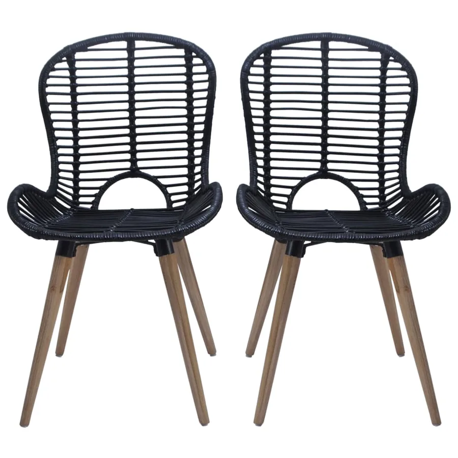 Chaises à manger lot de 2 noir rotin naturel - 2