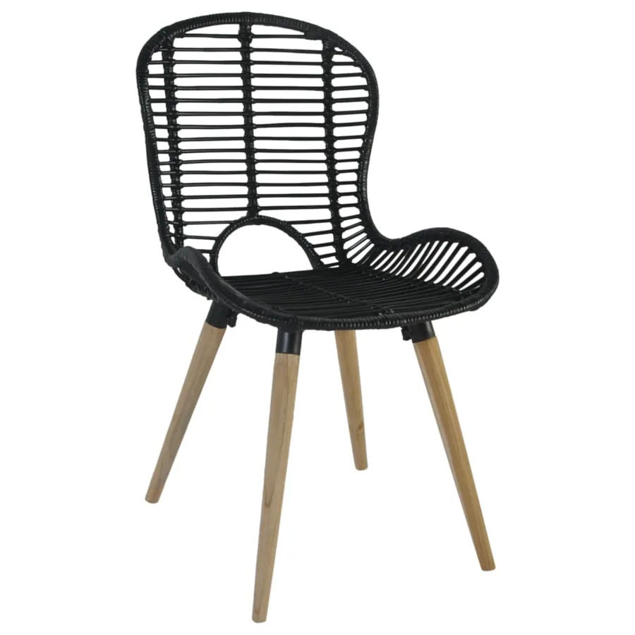 Chaises à manger lot de 2 noir rotin naturel - 3