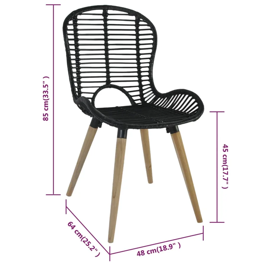Chaises à manger lot de 2 noir rotin naturel - 7