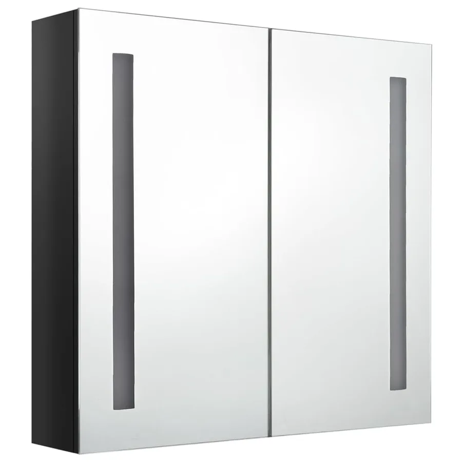 Armoire de salle de bain à miroir LED noir brillant 62x14x60 cm - 3