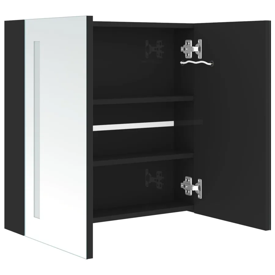 Armoire de salle de bain à miroir LED noir brillant 62x14x60 cm - 5