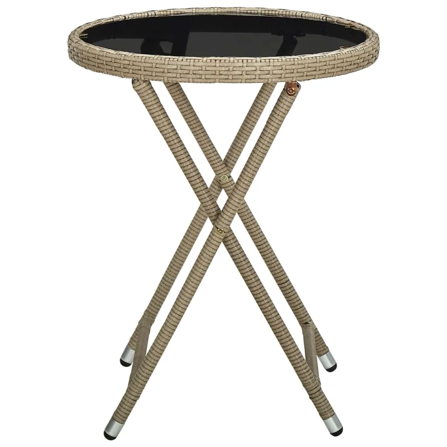 Table à thé Beige 60 cm Résine tressée et verre trempé - 2