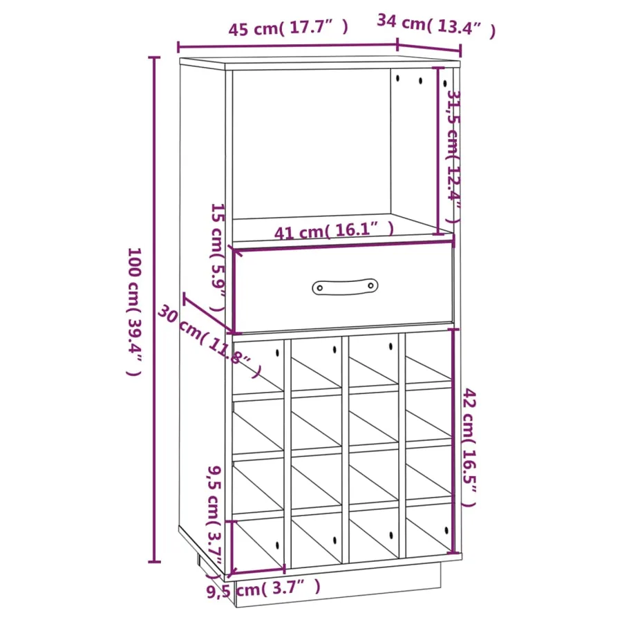 Armoire à vin 45x34x100 cm Bois de pin massif - 9