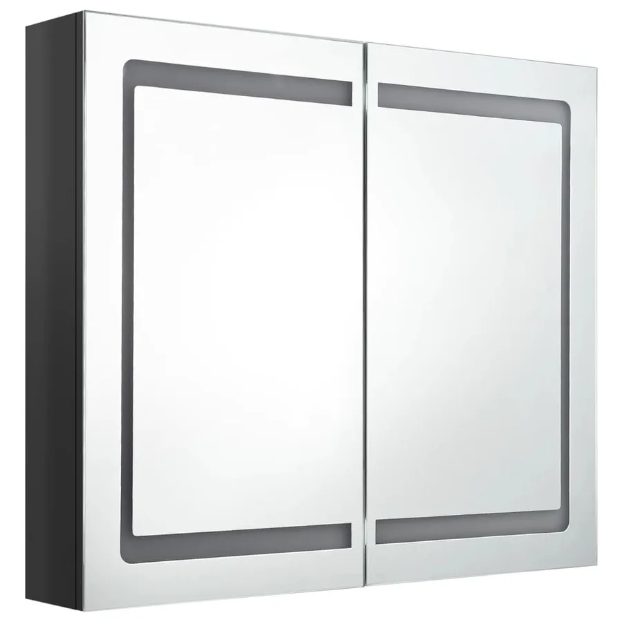 Armoire de salle de bain à miroir LED noir brillant 80x12x68 cm - 3