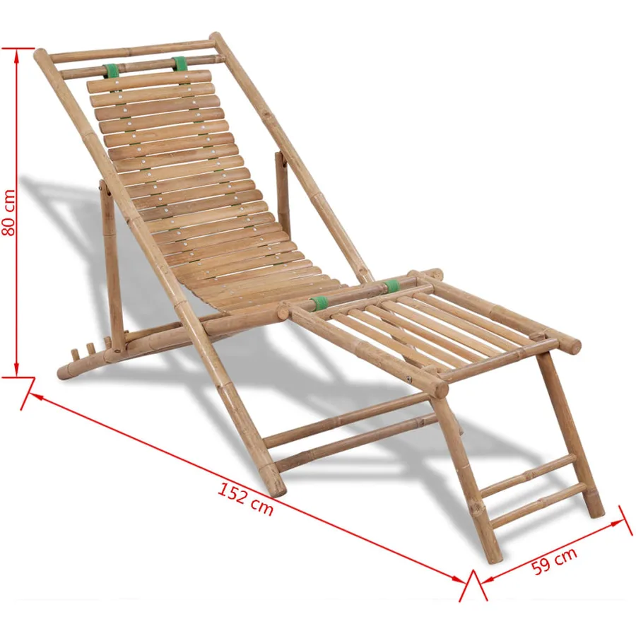 Chaise de terrasse d'extérieur avec repose-pied Bambou - 7