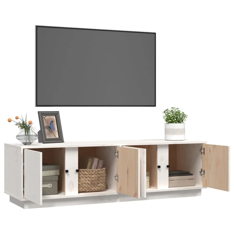 Meuble TV Blanc 140x40x40 cm Bois de pin massif - 5