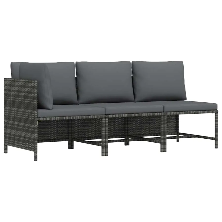Salon de jardin 3 pcs avec coussins Résine tressée Gris