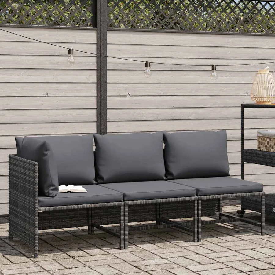 Salon de jardin 3 pcs avec coussins Résine tressée Gris - 2