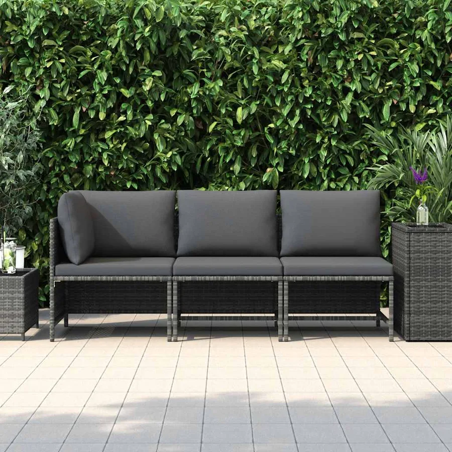 Salon de jardin 3 pcs avec coussins Résine tressée Gris - 3