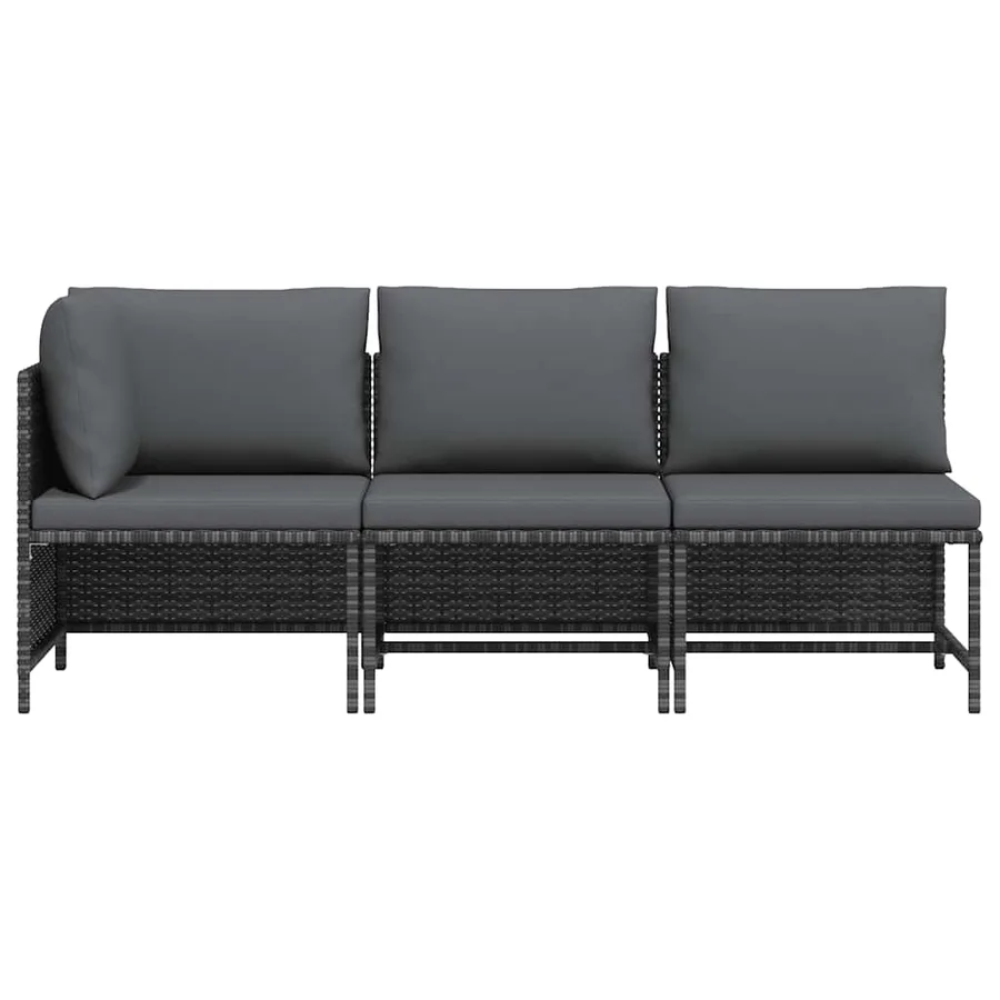 Salon de jardin 3 pcs avec coussins Résine tressée Gris - 4