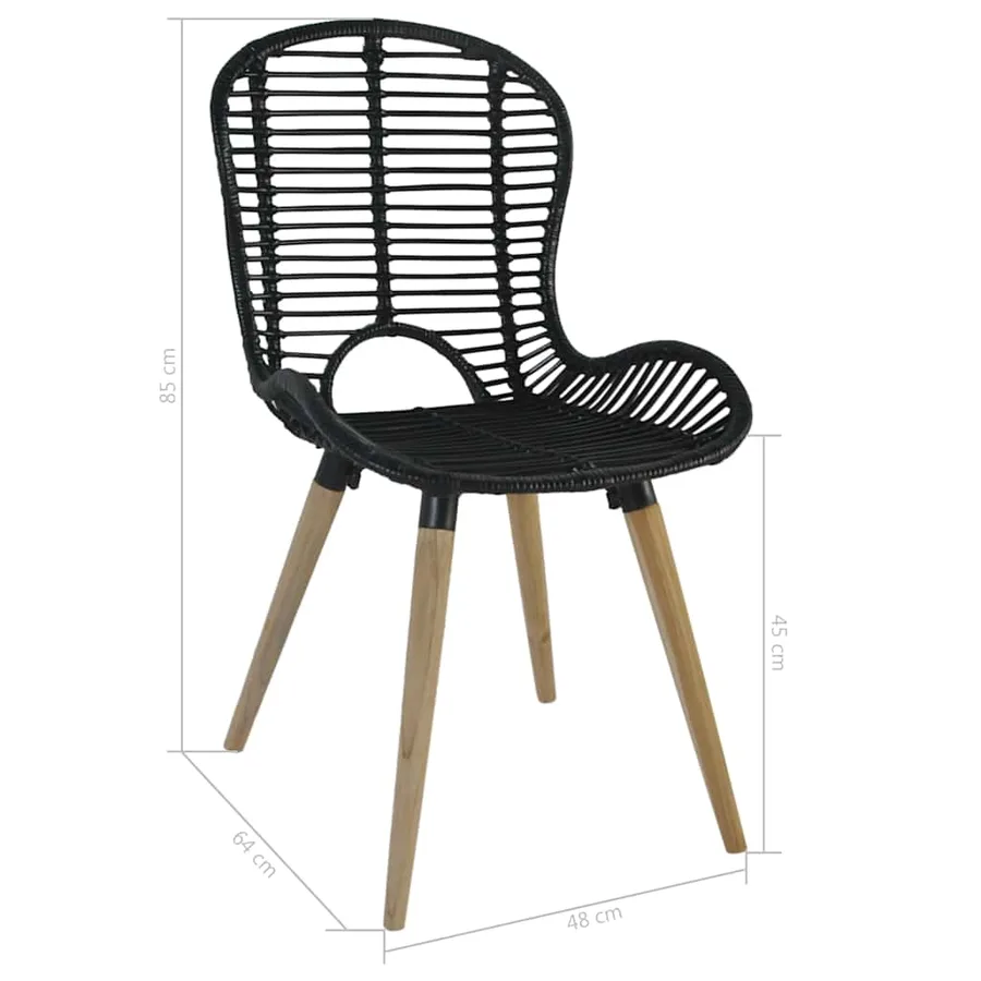 Chaises à manger lot de 6 noir rotin naturel - 7