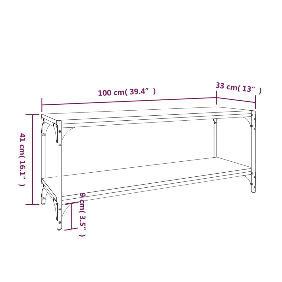 Meuble TV Chêne sonoma 100x33x41 cm Bois d'ingénierie et acier - 9